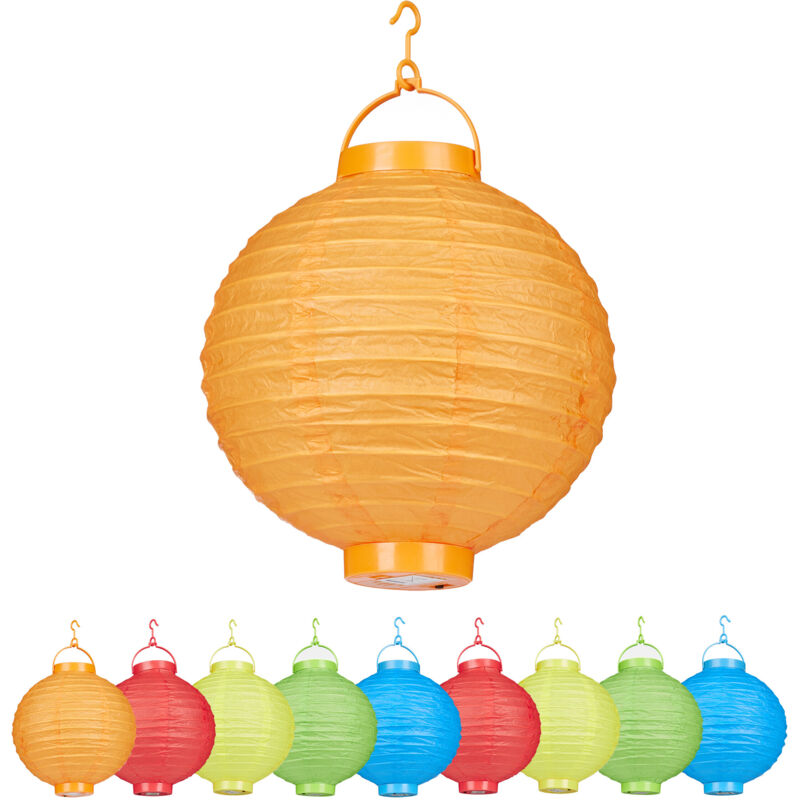 Lampion chinois led abat-jour papier lanterne boule 20 cm rond décoration set de 100 à piles, coloré