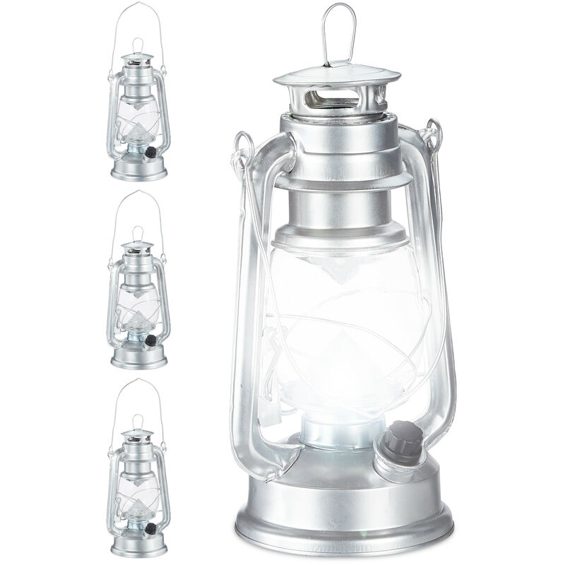 4x lampe-tempête led, lanterne retro comme décoration de fenêtre ou de jardin, à piles, argenté