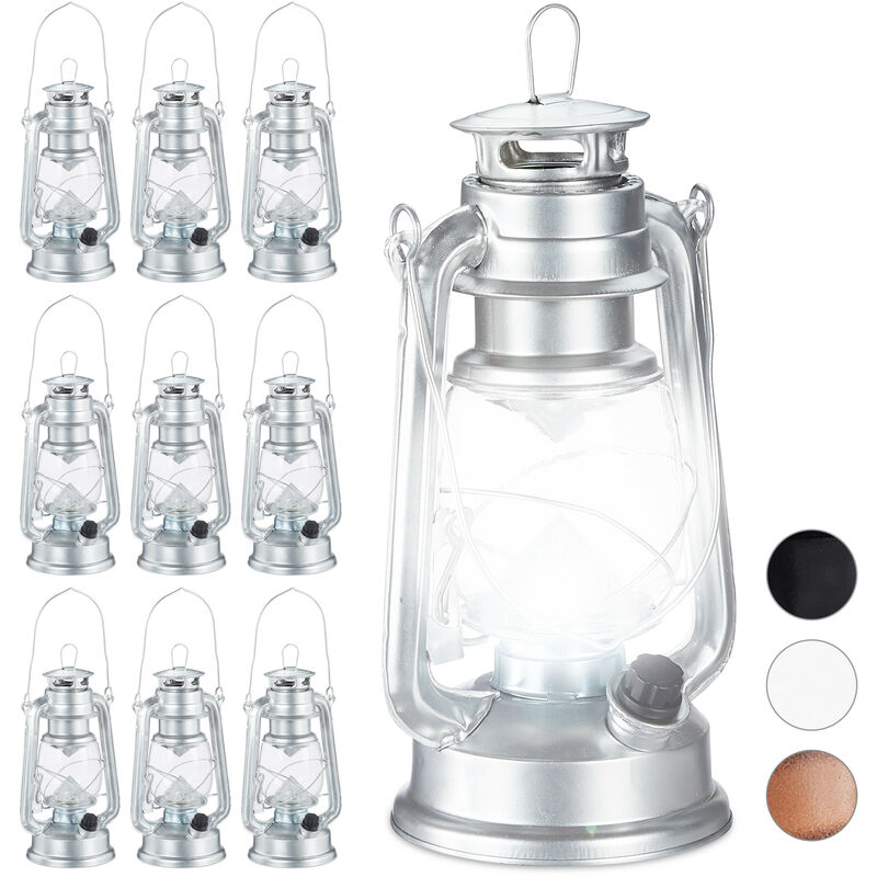 4x lampe-tempête led, lanterne retro comme décoration de fenêtre ou de jardin, à piles, argenté