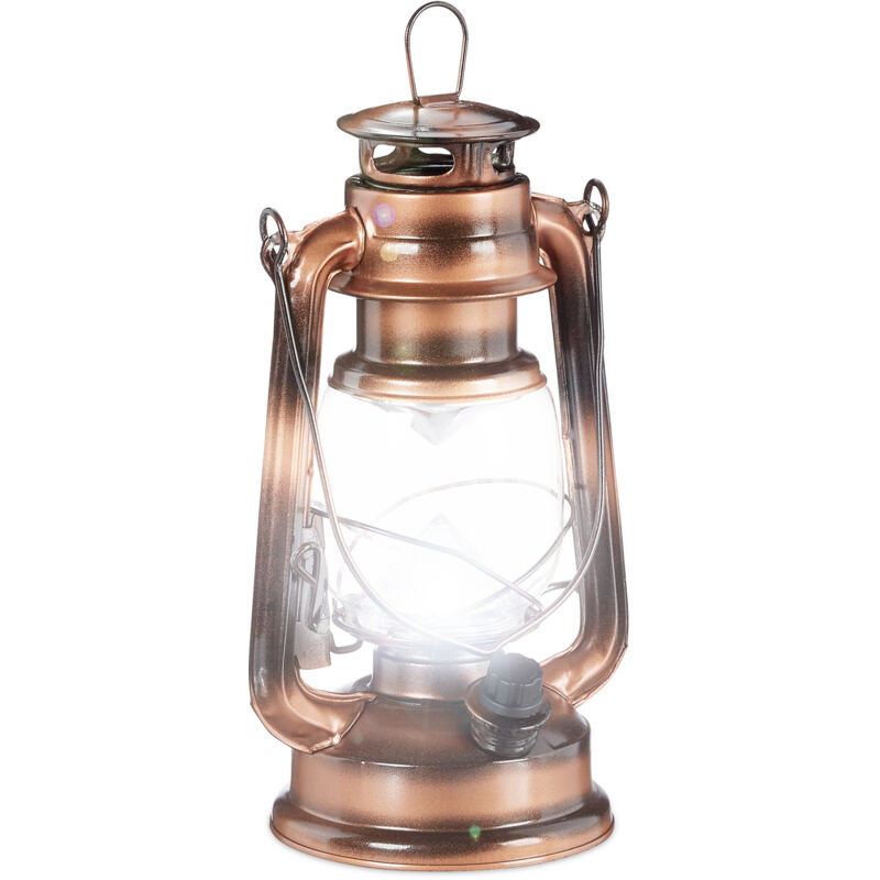 4x lampe-tempête led, lanterne retro comme décoration de fenêtre ou de jardin, à piles, cuivre