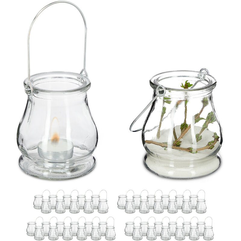 Relaxdays Set Of 48 Lanterns, Decorative Candle Holders For Outdoors & Indoors, H X D, 10 X 8.5 Cm, Glass, Transparent