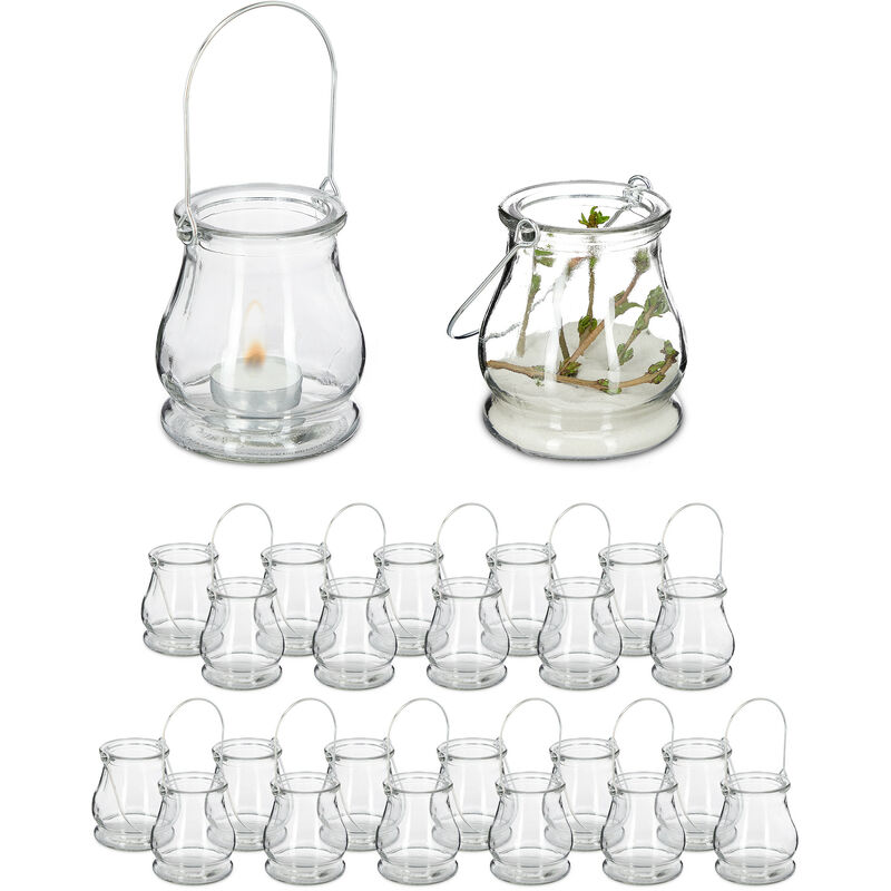 Relaxdays Set Of 24 Lanterns, Decorative Candle Holders For Outdoors & Indoors, H X D, 10 X 8.5 Cm, Glass, Transparent