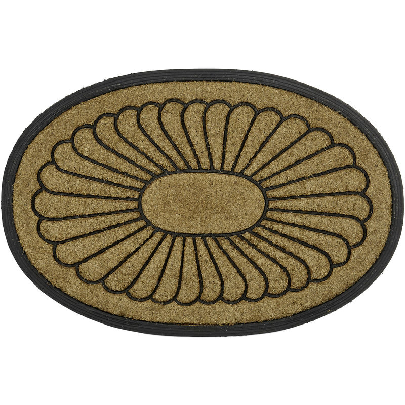 Relaxdays Large Coir Doormat W Anti Slip Pvc Rubber Floor Mat For The Hallway Balcony Etc With Decorative Pattern Oval Eco Friendly Welcome Mat