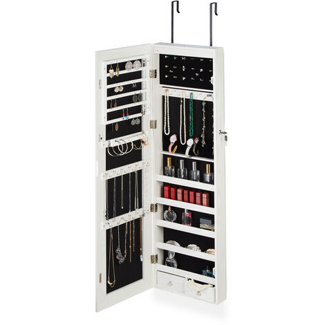 main image of "Relaxdays Large Jewellery Case, Full Body Mirror, LED Light, Lock & Key, Wall-Mounted, Hanging, 120 x 37 x 9.5 cm, White"