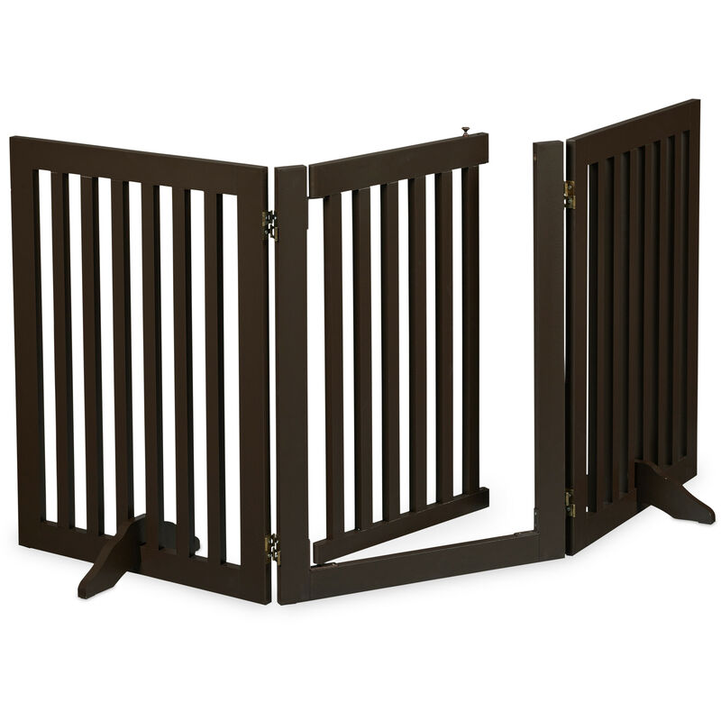 Relaxdays - Large Safety Gate with Door, Pets and Children, Retractable, with Feet, Free-Standing Barrier, 70x154cm, Brown