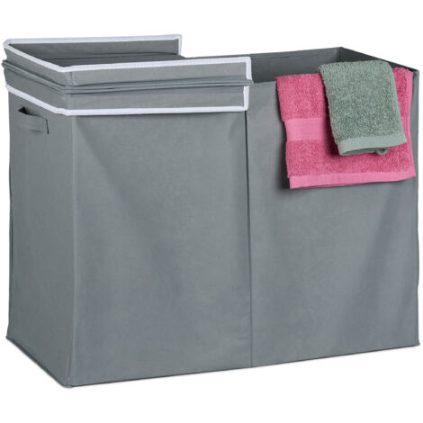 Relaxdays Laundry Basket with Lid, 100 l, Foldable, Fabric, Clothes Bin Bathroom & Bedroom, HxWxD: 50 x 68 x 34 cm, Grey