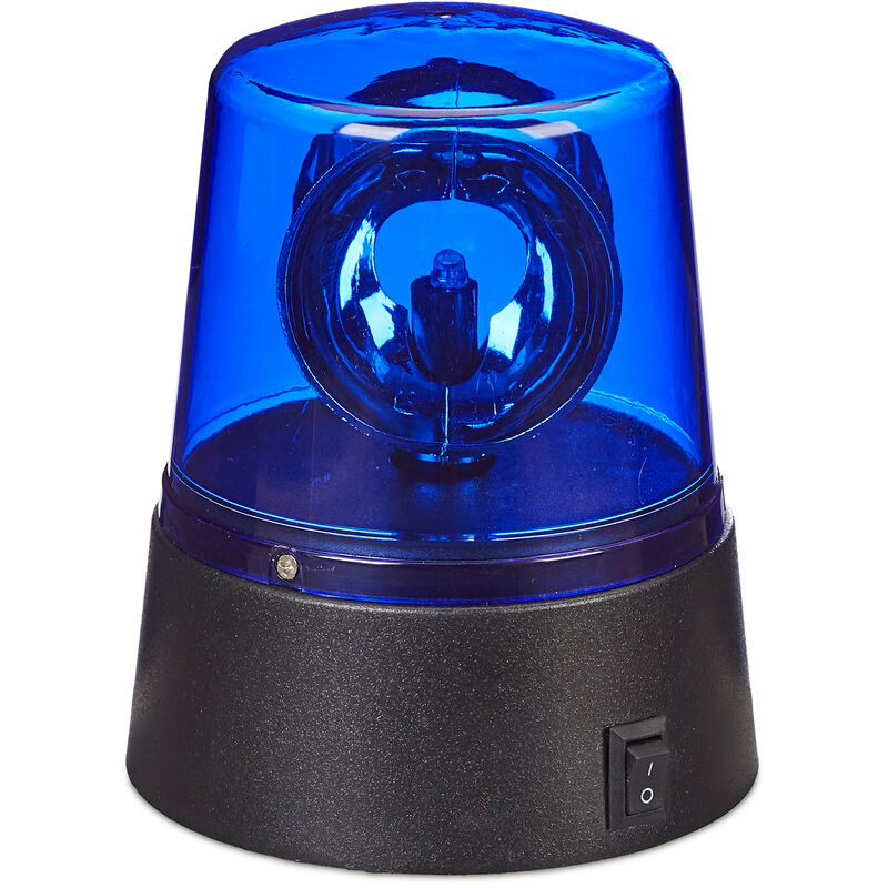 Led Blue Siren, Strobe Light with Rotating Reflector, Party Light, Battery-operated, Blue - Relaxdays