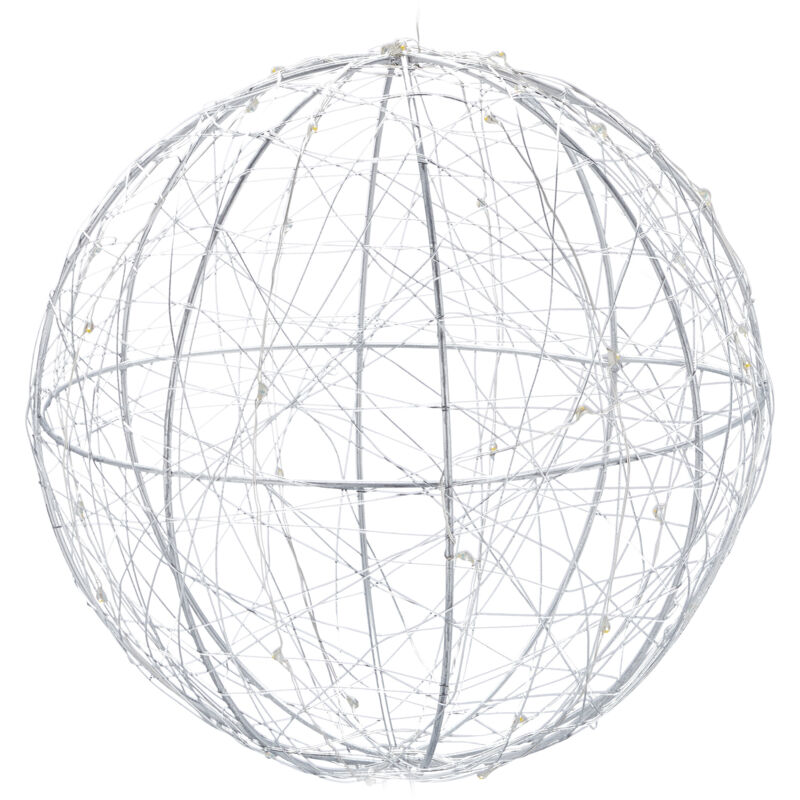 Relaxdays Led Dekokugel, Batteriebetrieben, Zum Hinhängen & Hinstellen, Extra Langes Kabel, Leuchtkugel, Ø 20 Cm, Silber
