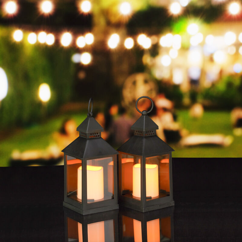 Relaxdays Led Lantern, Set Of 4, Candle With Flame Effect Deco, Suitable For In- & Outdoors, Decorative, H, 23 Cm, Black