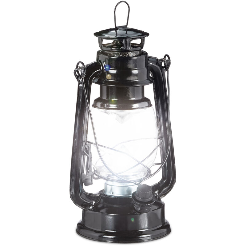 Relaxdays - Set Of 2 Led Storm Lamps, Retro Lantern As Window Decoration Or For The Garden, Battery Powered, Black