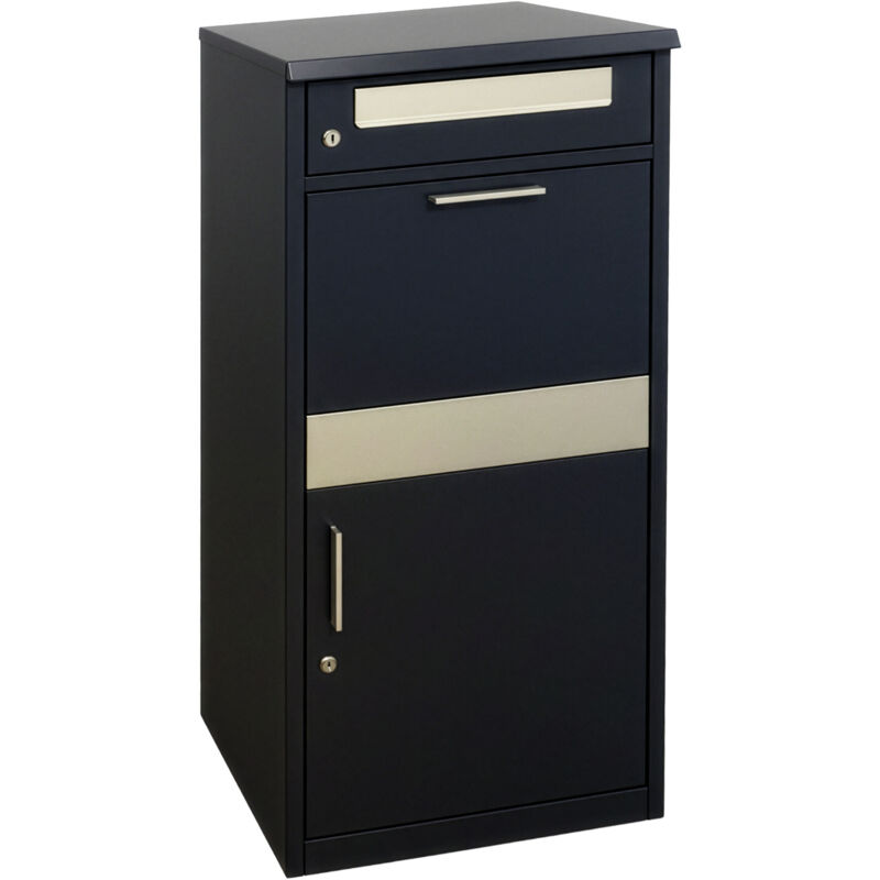 Relaxdays letterbox with parcel compartment, 4 keys, HxWxD: 112 x 50 x 37 cm, iron & stainless steel, black/silver