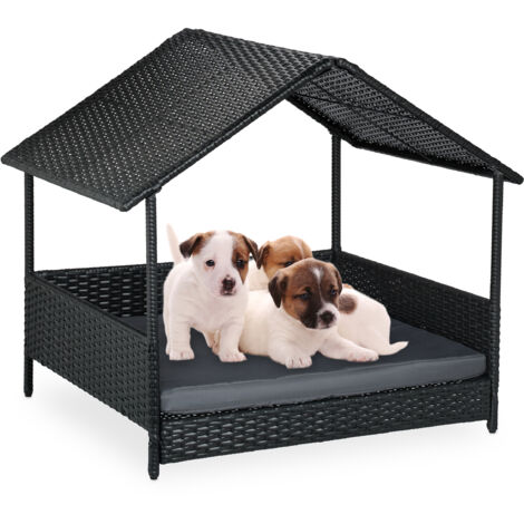 Relaxdays Lettino per Cani con Tetto Parasole, Cuccia per Animali, Letto Rialzato da Esterni, 81x90x68 cm, Antracite