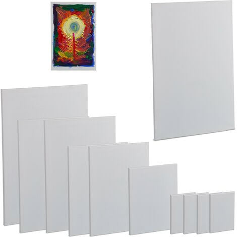 Relaxdays Lienzos Rectangulares para Pintar, Set de 12, 5 Tamaños Diferentes, para Pintura, Acuarela, Acrílico, Blanco