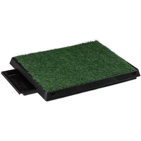   Litière pour chien, tapis de pelouse synthétique, tiroir à déjections amovible, HLP 7x62,5x50 cm, noir et vert