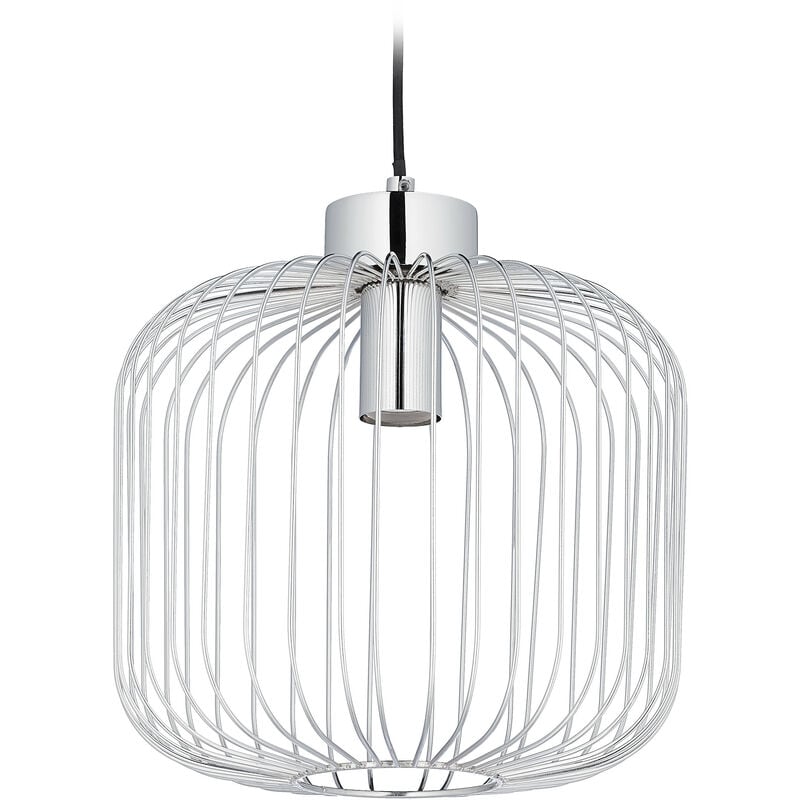 Lampe à suspension, métal, design grille, HxD 145 x 29 cm, E27, cuisine, salon, lustre, plafonnier, argenté - Relaxdays