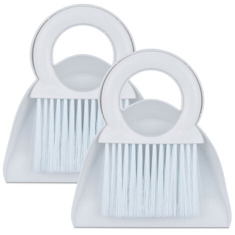 Relaxdays Lot balai de table, 2 sets, brosse & pelle, mini balayette pour cuisine & camping, à accrocher, blanc