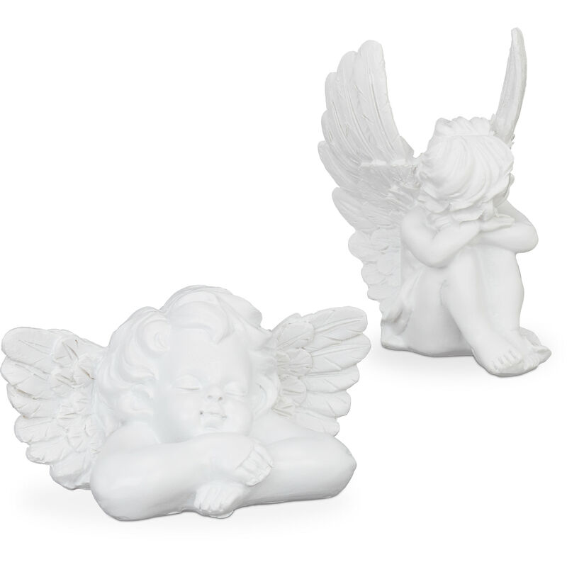 Relaxdays - Lot de 2 anges funèbre, Statue gracieuse, résistant aux intempéries et au gel, pierre artificielle, blanc