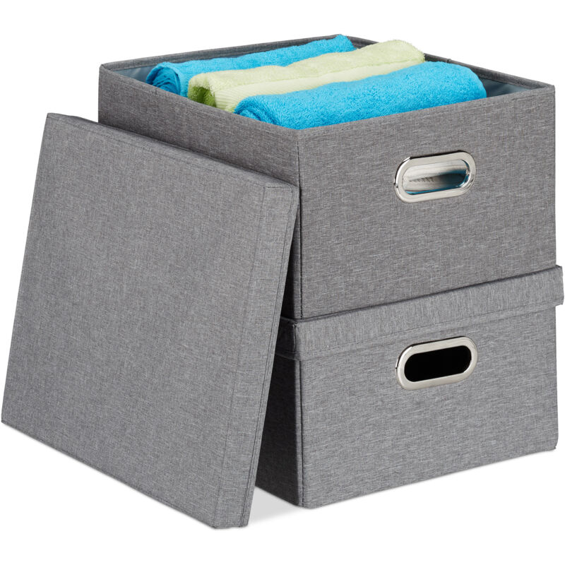 Lot de 6 boîtes de rangement, caisse à couvercle, 25 l par bac, tissu, 20,5 x 34,5 x 42 cm, gris - Relaxdays