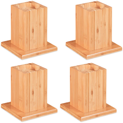 Relaxdays – Lot de 4 rehausseurs de meuble en bambou naturel – Élévateurs 14 cm pour lits, canapés, tables – Installation sans outil – Capacité 500 kg