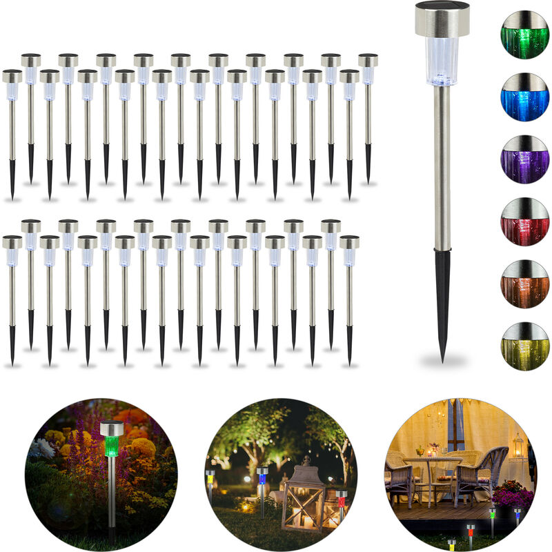 Lot de lampes solaires LED, lot de 40, Piquet, Décoration de jardin, Eclairage, Changement de couleur, argenté