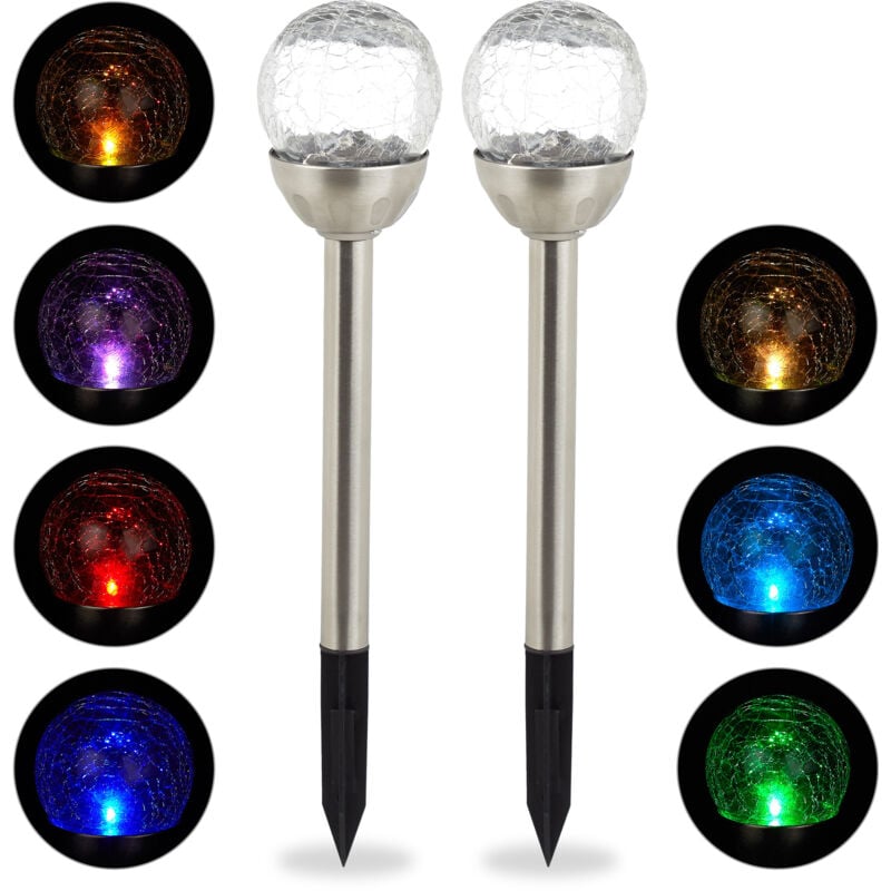 Lot de lampes solaires led, lot de 4, Piquet, Décoration de jardin, Eclairage, Changement de couleur, argenté