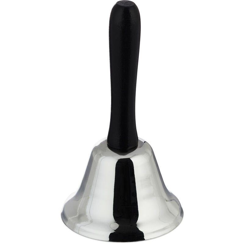 Relaxdays Loud Table & Hand Bell, Office Desk Call Bell with Wooden Handle, Christmas, Desk Bell, 12 cm, Silver