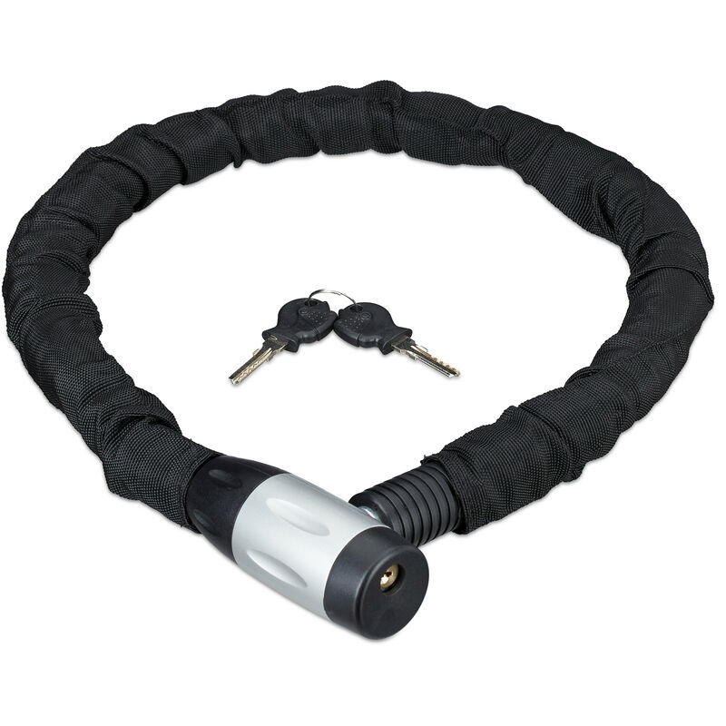 Image of Lucchetto a catena per bicicletta o moto, 2 chiavi, antifurto, resistente, 100 cm di lunghezza, nero - Relaxdays