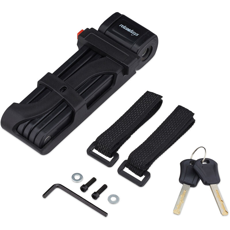 Relaxdays - Folding Bike Lock, Steel, Secure Construction with Holder, 2 Keys, 85 cm, Folding, Black