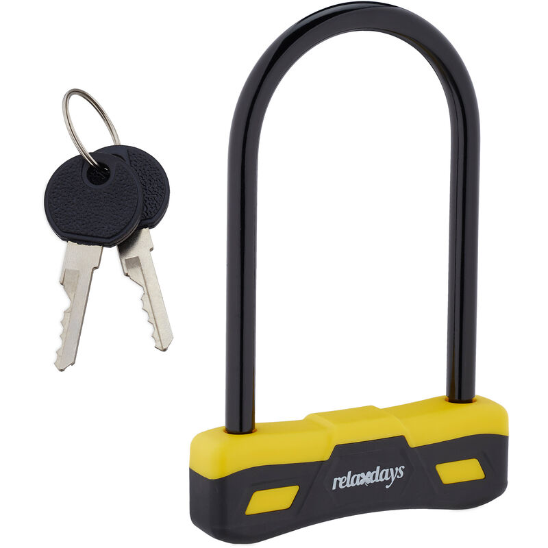 Relaxdays - U-Lock, 2 Keys, Dust Protection Flap, Shackle Lock for Bike & E-Bike, Steel, Plastic, Black/Yellow