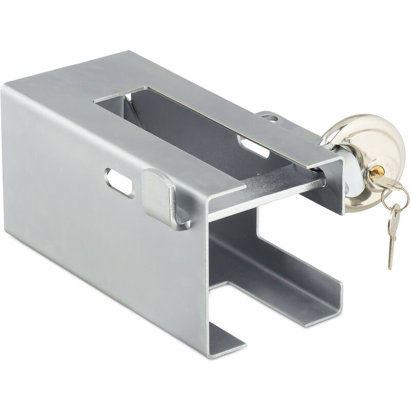 Relaxdays - Trailer Lock, Stainless Steel, Theft Protection for Trailers & Caravans, Standard Size, Round, 2 Keys, Silver