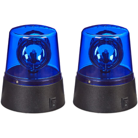Relaxdays Lumière LED, lot de 2, pour fêtes et enfants, gyrophare, réflecteur rotatif, à piles, jeu de lumière, bleu