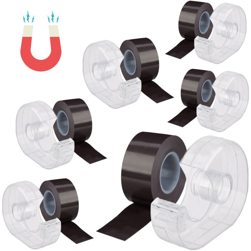 6x Magnetic Adhesive Tape, 5 m, Self-Adhesive Strip, For Whiteboards & Fridge, Black