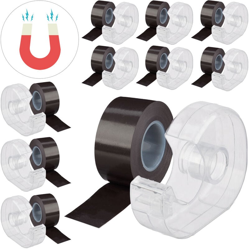 10x Magnetic Adhesive Tape, 5 m, Self-Adhesive Strip, For Whiteboards & Fridge, Black