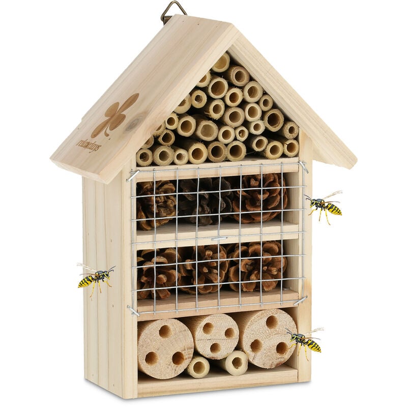 Relaxdays - Maison à insectes, hôtel à insectes, à suspendre, non-traité, coléoptères, HxLxP : 24x18x9 cm, bois, nature