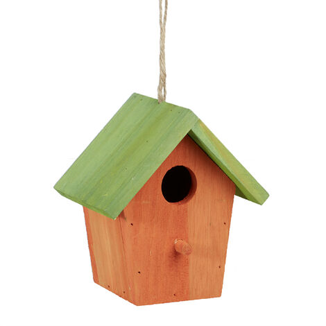   Maison à oiseaux nichoir perchoir en bois coloré à suspendre HxlxP: 16 x 15 x 11 cm, orange/vert