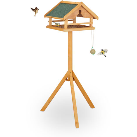 Mangeoire Oiseaux Sur Pied 135 Cm - Cabane En Bois Avec Fenêtres - Toit Bardeaux Vert - Extérieur