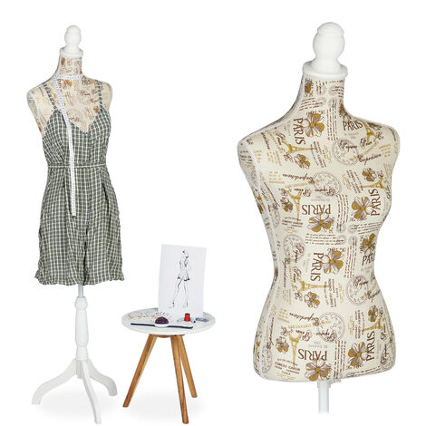 Relaxdays Maniquí Costura para Mujer, Altura Regulable, 167 x 41 x 34 cm, Busto para Modista, Diseño Decorativo, Crema