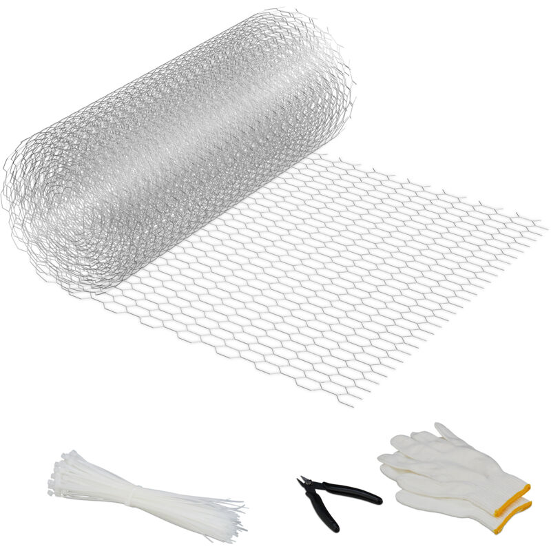 Relaxdays - Maschendrahtzaun, 40 Cm X 10 M, Drahtgeflecht 15 X 25 Mm, Heim & Garten, Verzinkt, Hasendraht, Stahl, Silber