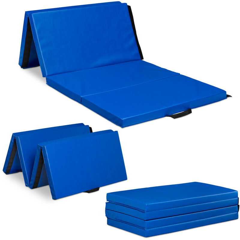 Matelas de gym, 180x80, pliant, 5 cm d’épaisseur, tapis de gymnastique pour la maison, imperméable, bleu - Relaxdays