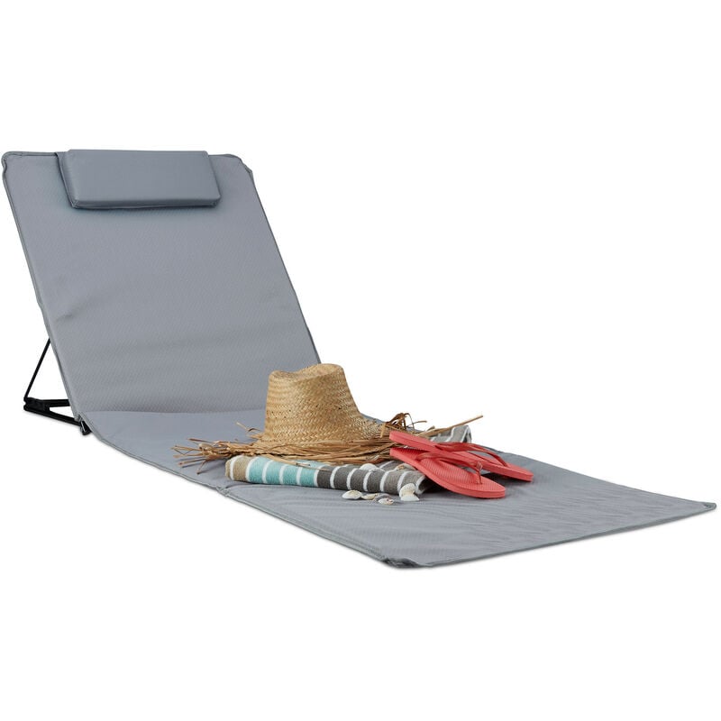 Relaxdays - Matelas de plage xxl rembourré dossier l x p : 60 x 195 cm pliable sac de transport oreiller , gris
