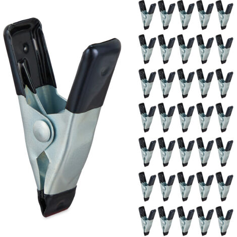 Relaxdays Maxi Set da 36 Morsetti a Molla, 20mm, Pinze per DIY, Fai da Te, Falegnami, Metallo, Mollette Piccole, Nero
