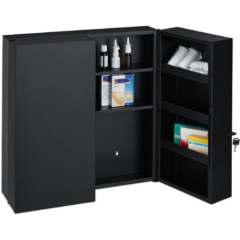 Relaxdays Medicine Cabinet, Lockable, 11 Compartments, Steel, HWD: 53.5x53x19 cm, Medication Storage Cabinet, Anthracite