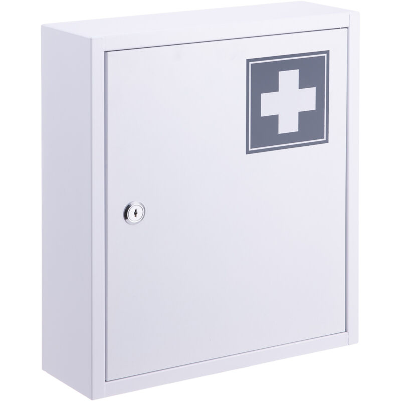 Relaxdays metal medicine cabinet, lockable, 3 compartments, HxWxD: 36 x 31.5 x 10 cm, for medication, white/grey