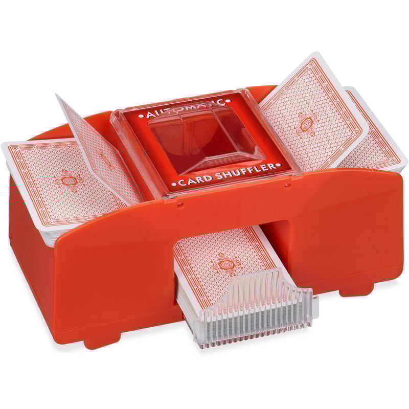 Relaxdays - Mélangeur de cartes, 2 étages, automatique, cartes jusqu'à 91 mm, HxLxP : 10x20,5x10,5, plastique, rouge