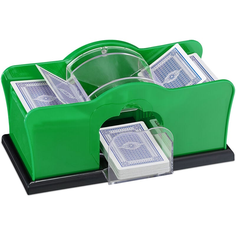 Mélangeur de cartes, jusqu'à 91 mm, mixeur manuel, pour 2 jeux, avec manivelle, pour le poker, plastique, vert - Relaxdays