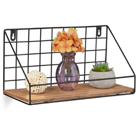 Relaxdays Mensola da Parete, Scaffale Pensile con Design a Griglia, 18 x 35 x  16 cm, Stile Industrial, Nero Marrone