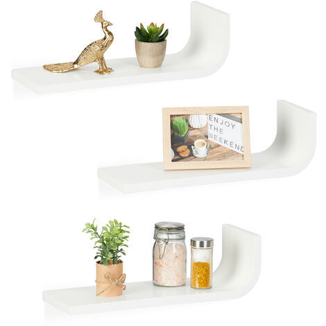 Relaxdays Set 3 Mensole da Muro, Salotto & Corridoio, Ripiani  Decorativi,Legno & Metallo,L 23