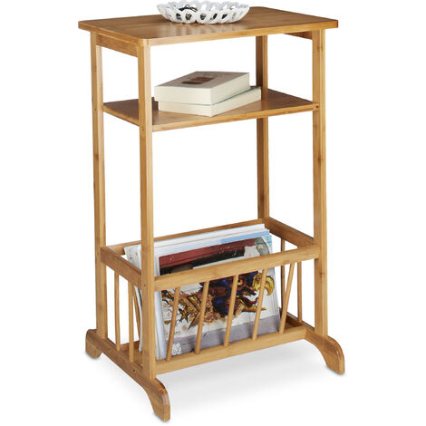   – Mesa auxiliar con cesta para periódicos, bambú, 71.5 x 44.5 x 37 cm, 2 estantes, marrón natural