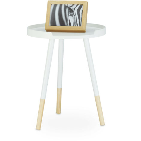 Relaxdays Mesa auxiliar diseño escandinavo, redonda con borde, patas, retro, mesa de noche, HxLxP: 49x40x40cm, blanca