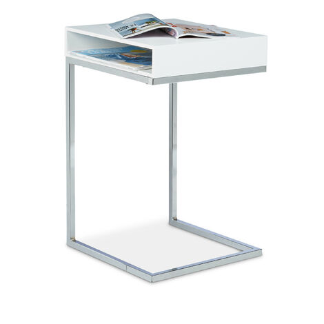 Relaxdays – Mesa auxiliar con un compartimento lateral, madera y metal, diseño moderno, 61 x 37 x 38 cm, color blanco